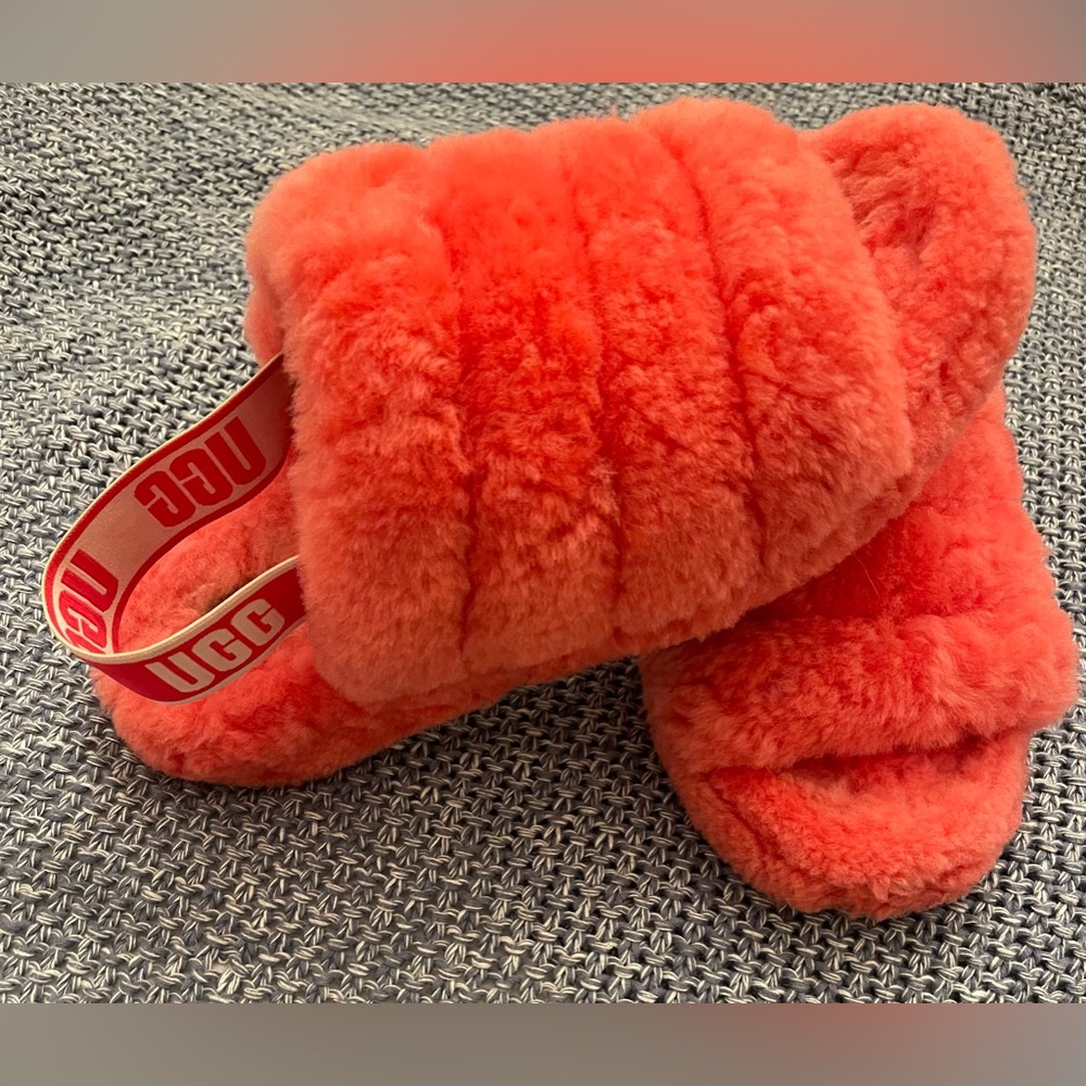 Ugg Bright Pink Slippers with logo strap - women’s size 9